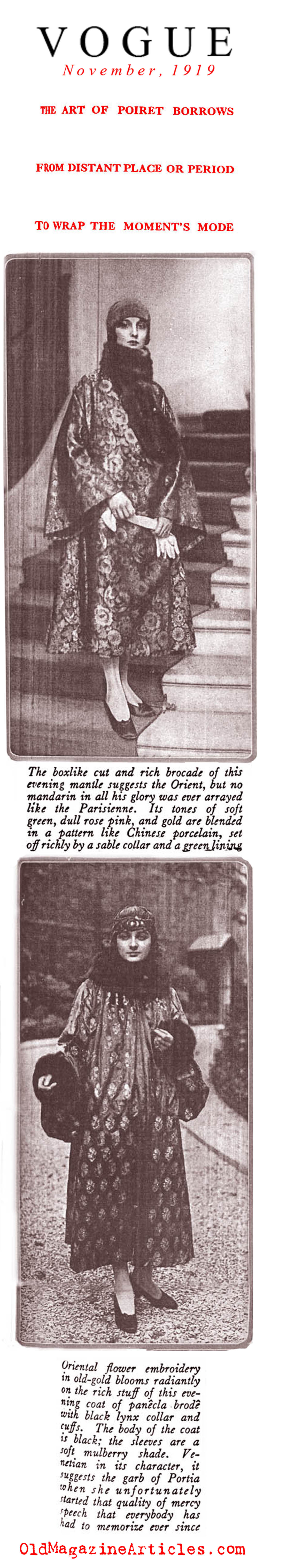 Poiret Wraps and Coats (Vogue Magazine, 1919)